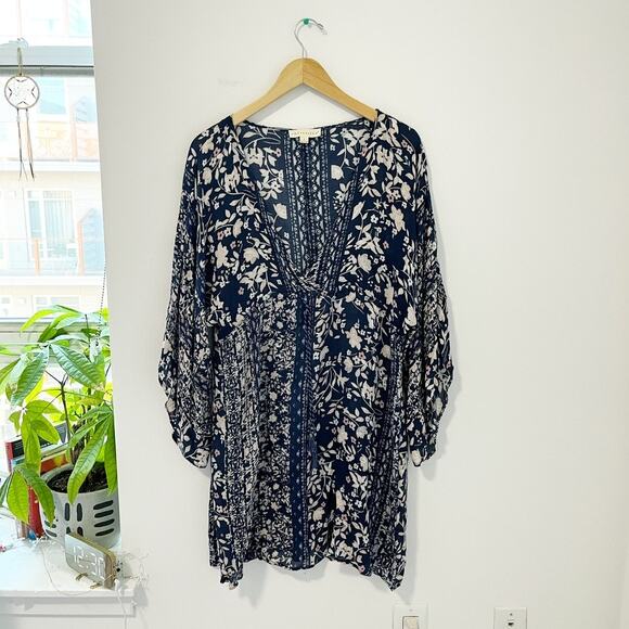 Lovestitch Blue Floral Long Sleeve Boho Dress Size Large - Picture 1 of 5